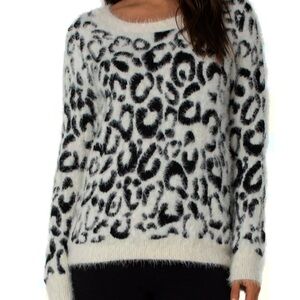 POL Cream Eyelash Leopard Print Pullover Sweater